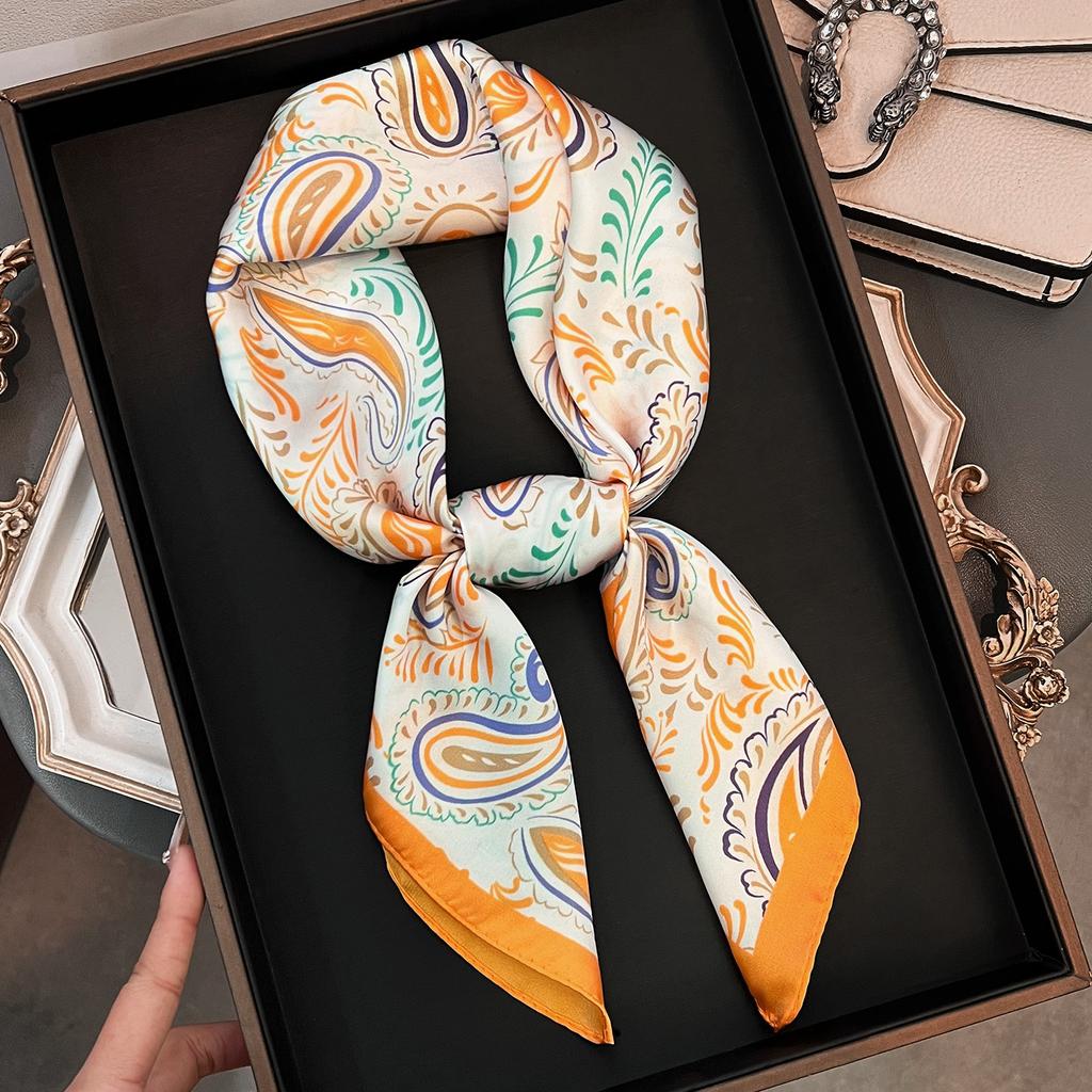 Women S Fashionable Cashew Flower Print Small Square Scarf Elegant Versatile