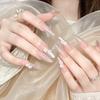 2026 Nude Silver Foil Press-on Nails with 3D White Flowers & Rhinestones