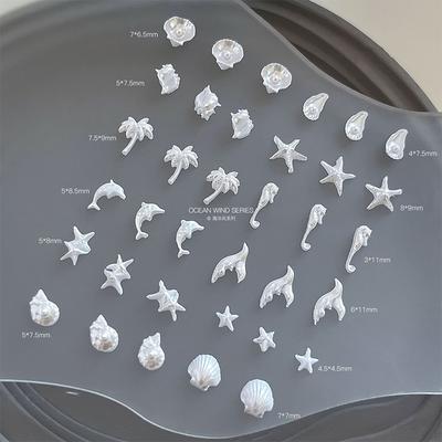 50Pcs Mix Ocean Series Pearl Shell Starfish Jewelry Flash Nail Art Decorations Nails Accessories Charms Supplies