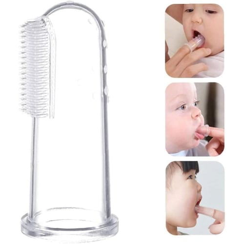 PULABO Baby Training Toothbrush, Baby Finger Toothbrush with Silicone Gum Scouring Massager and White Box, Transparent Oral Care Tool, Long-Lasting
