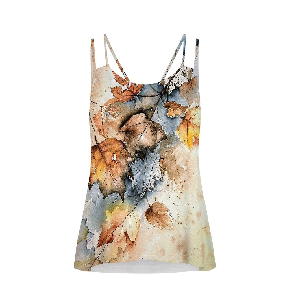 Women's Fashion Casual Printed Vest U-neck Sleeveless Suspenders Top