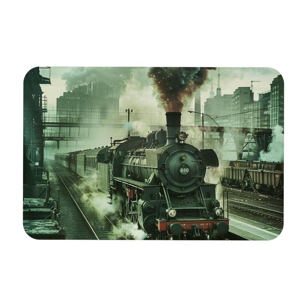 Zug Bereichsteppich für Mädchen Jungen Retro Dampfmaschine Teppich Eisenbahngleis Transport Fußmatte 3D Vintage Fahrzeuge Wohnzimmer Fußmatte