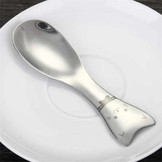 Desert Spoon Multi-function Easy to Grip Anti-slip Mini 304 Stainless Steel Cartoon Cat Shape Ice Cream Salad Coffee Spoon for Home