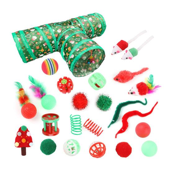 1 Set Christmas Cat Toys Cats Tunnel Rattle Ball Plush Mice Foldable 3-Way Tube Toy Interactive Play And Chew Toys for Indoor Cats And Kittens