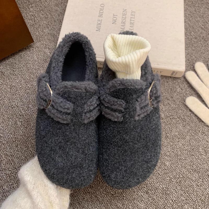 Gray fluffy shoes for women to wear outside in winter, new women's thick-soled velvet cotton shoes for autumn and winter, women