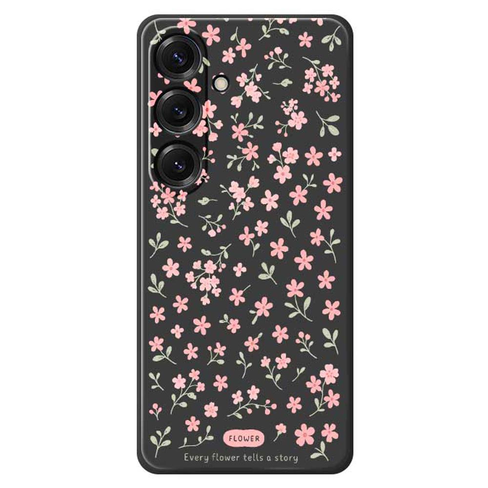 For Samsung Galaxy S25 Case Pink Small Flowers Pattern Printing Straight Edge TPU Phone Back Cover