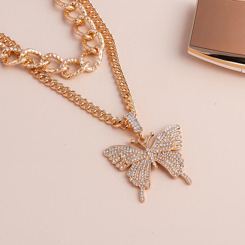 Delicate Crystal Butterfly Pendant Necklace Multi-layer Choker Necklaces Chain Women Girls Jewelry Gifts