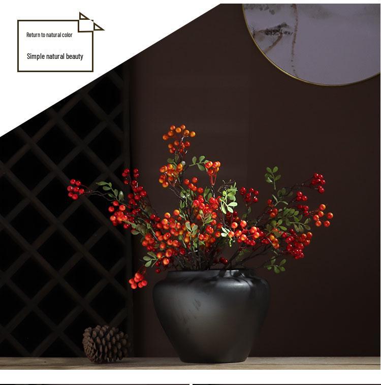 Black Ceramic Flower Vase - New Chinese Style Tabletop Home Decor Ornament