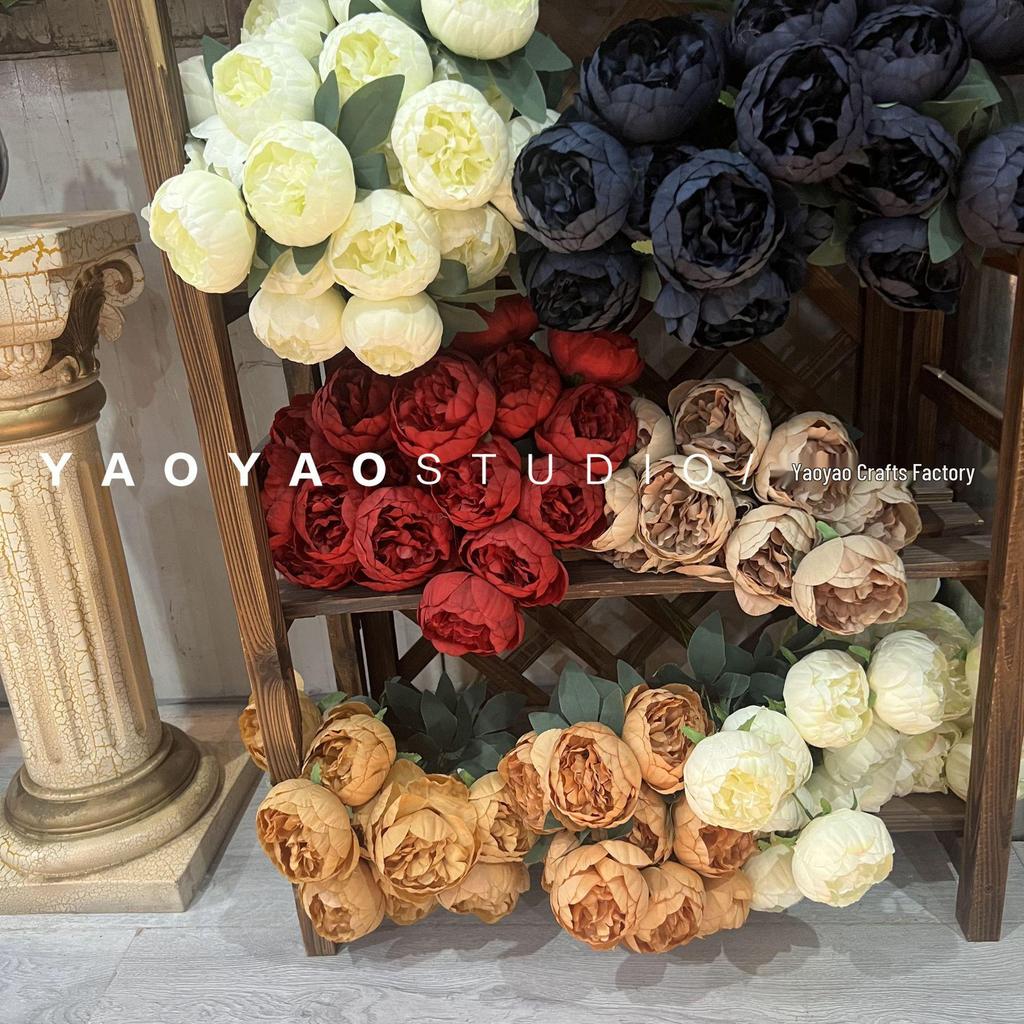 10-Head Artificial Peony Bouquet - Core-Filled Wedding & Home Décor Flower Arrangement