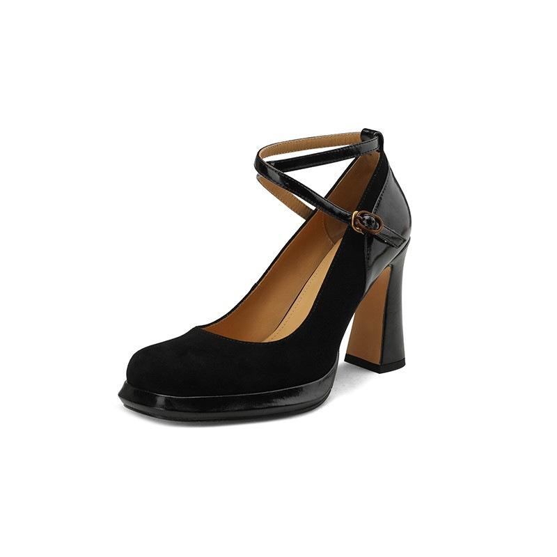 Fashion Women High Heel Shoes Elegant Fashion Thick Soled High Heels  Retro Shallow Mouth Banquet Party Wedding Shoes Zapatos De Mujer