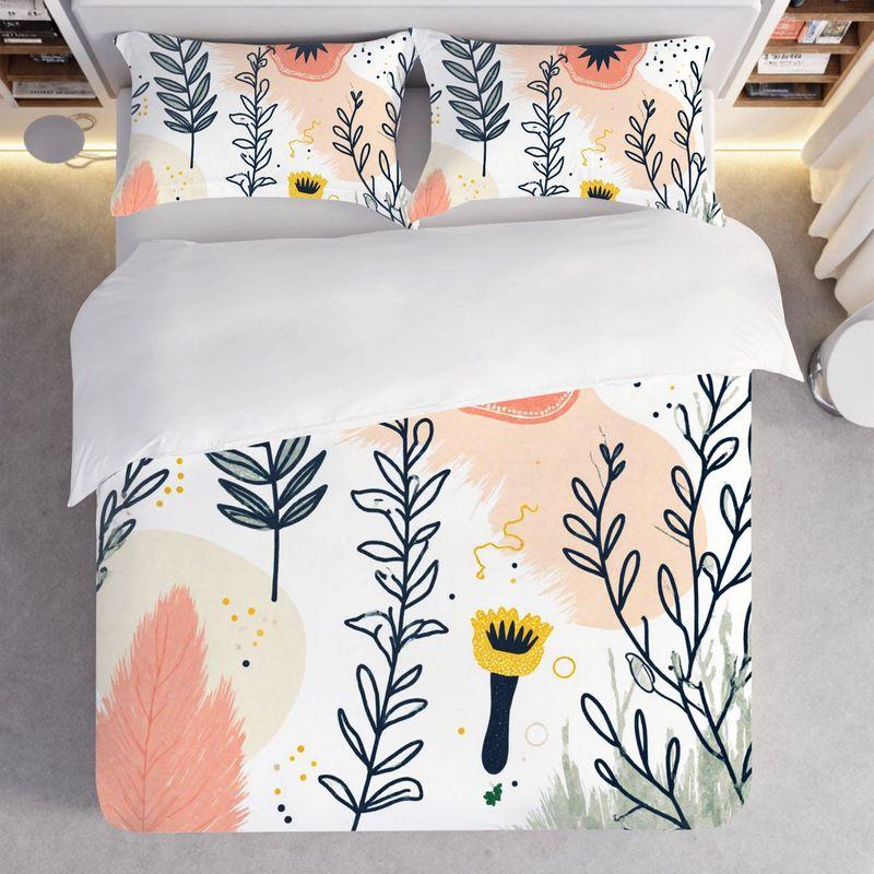 3Pc Bedding Pillowcase Quilt Cover Set White Background Flat Plant 2D Digital Printing Suitable For Bedroom Dormitory Decoration