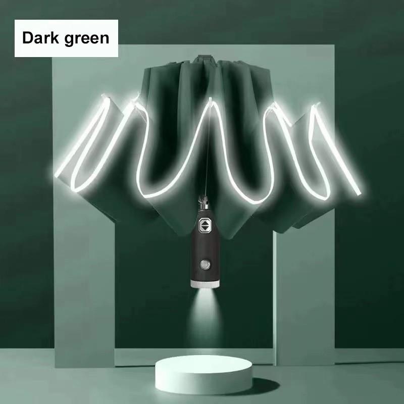 Windproof Folding Umbrella with LED Light Lively Life Inverted Umbrella with Teflon Coating and Reflective Stripe 10 Reinforced Ribs