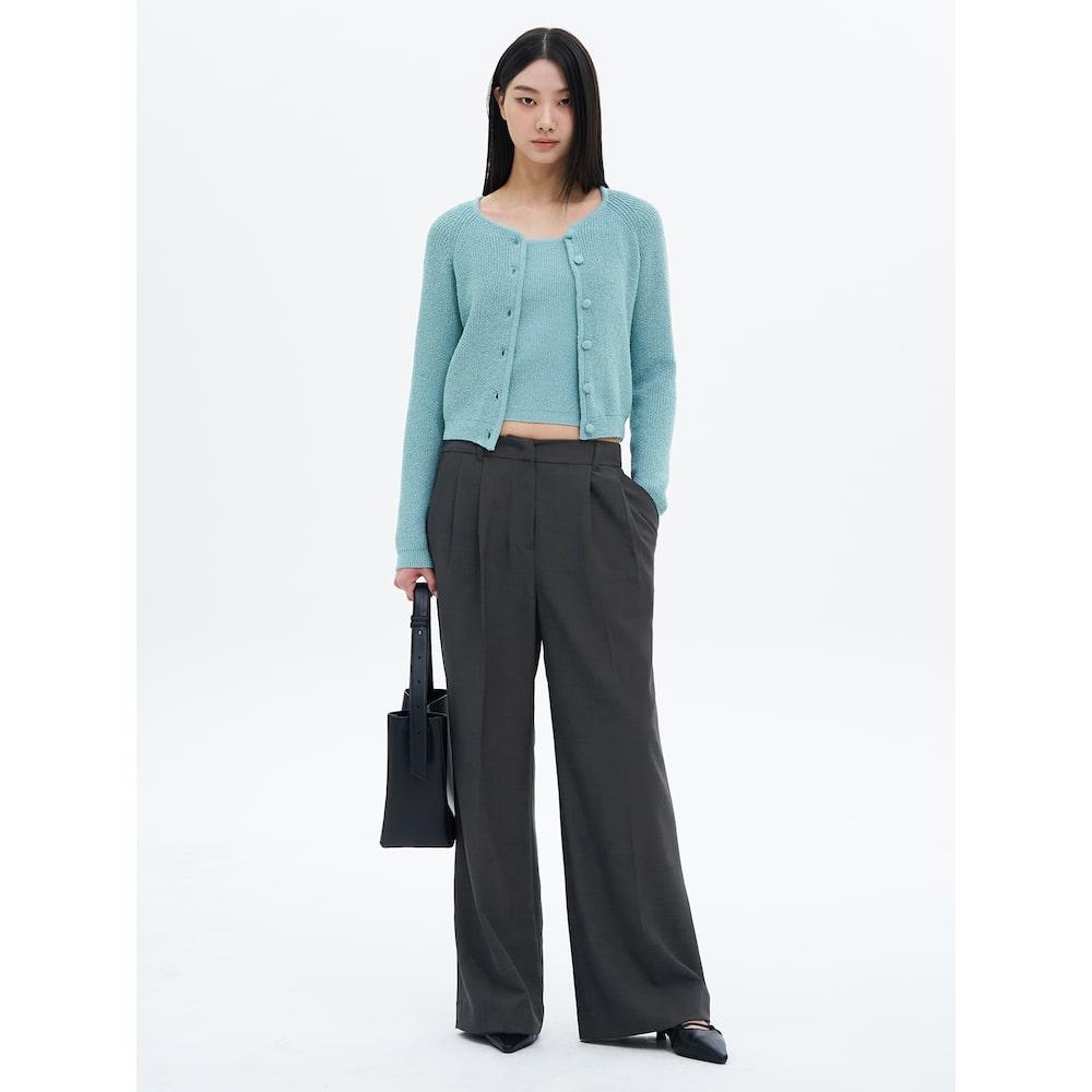 8SECONDS Textured Poly Wide Slacks Ash