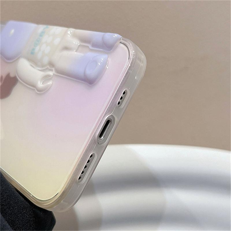 Japan Cute 3d Bear Gradient Purple Phone Case For Iphone 14 13 12 11 Pro Max Clear Stylish Silicone Shockproof Soft Cover Funda