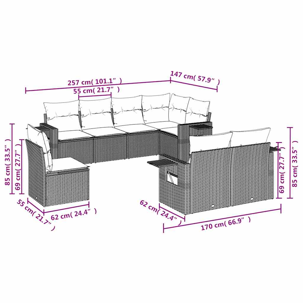 8 piece Garden Sofa Set with Cushions Black Poly Rattan