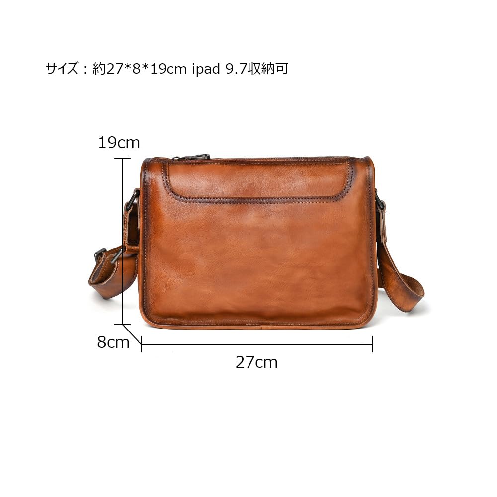Whatna Antik-Gegerbtes Naturrindleder Ein-Schulter-Tasche für Herren, Handtasche, Schultertasche, Umhängetasche, Horizontales Format, Klein, Hochzeit,