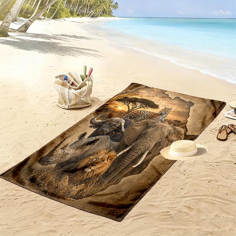 Strandtuch mit Afrikanische Tiere Print, Großes Weiches Schnelltrocknendes Handtuch für Strand Camping Schwimmen