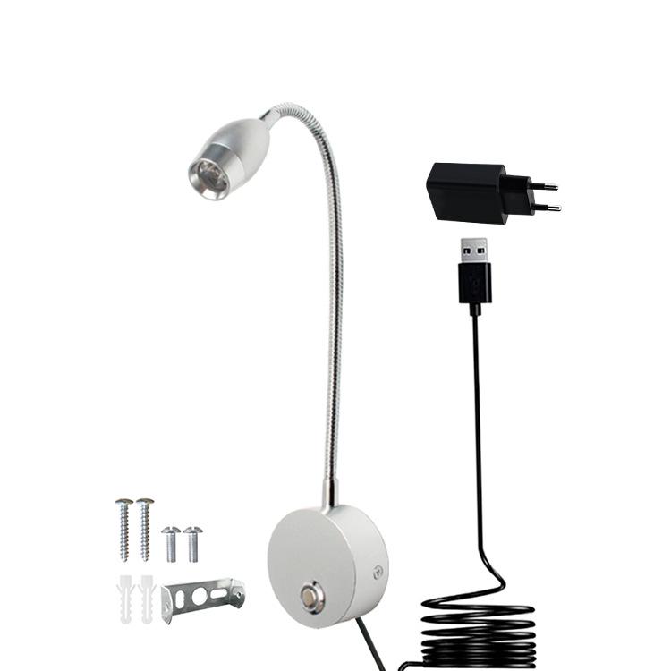 3W LED Gooseneck Wall Light with Touch Dimming for Bedside and Hotel Reading