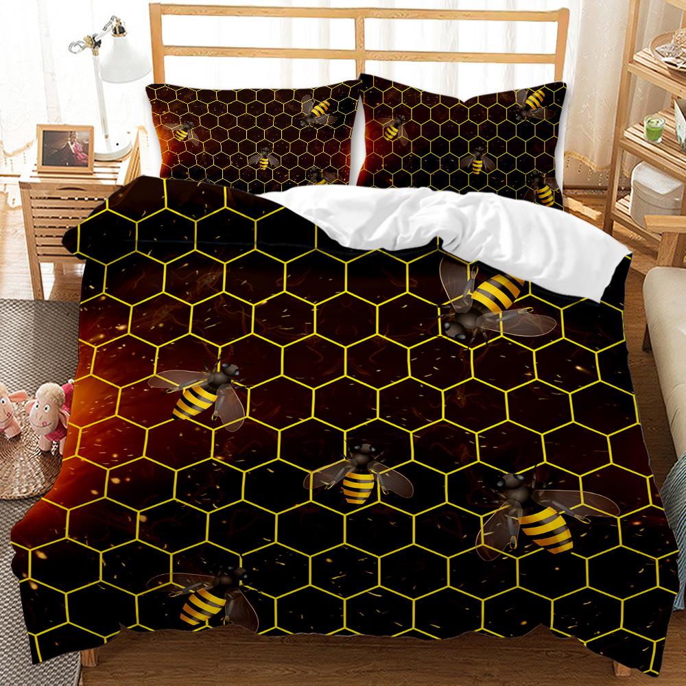 3D Geometric Patterns Printed Softly Bedding Set Stereoscopic Dense Hole Warmly Queen King Size 2/3pcs Polyester Duvet Cover