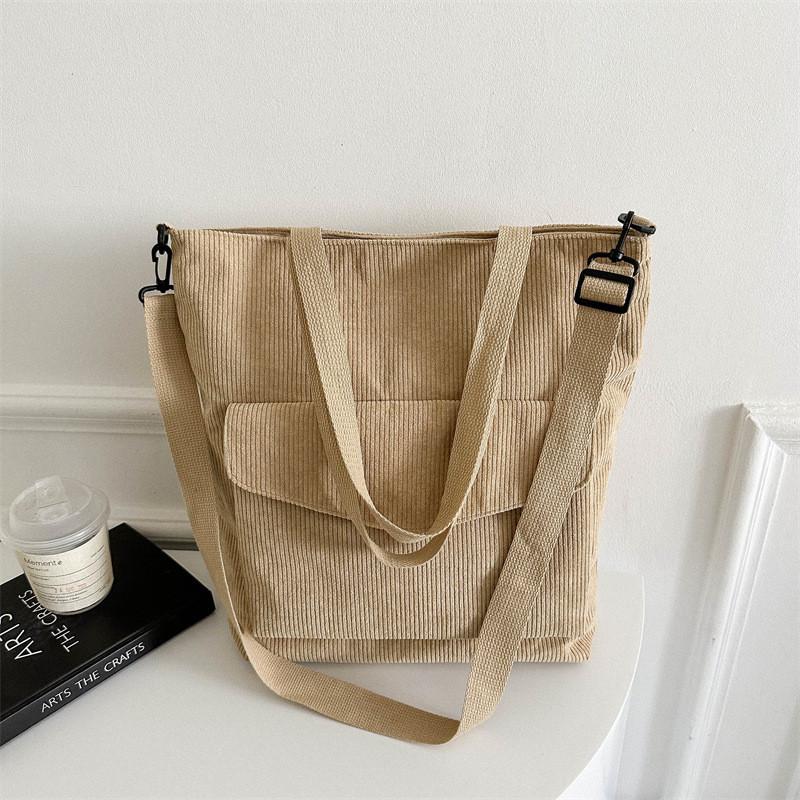 Chic 2023 Women's Large Soft Corduroy Shoulder Bag In Classic Colors For Casual Outings