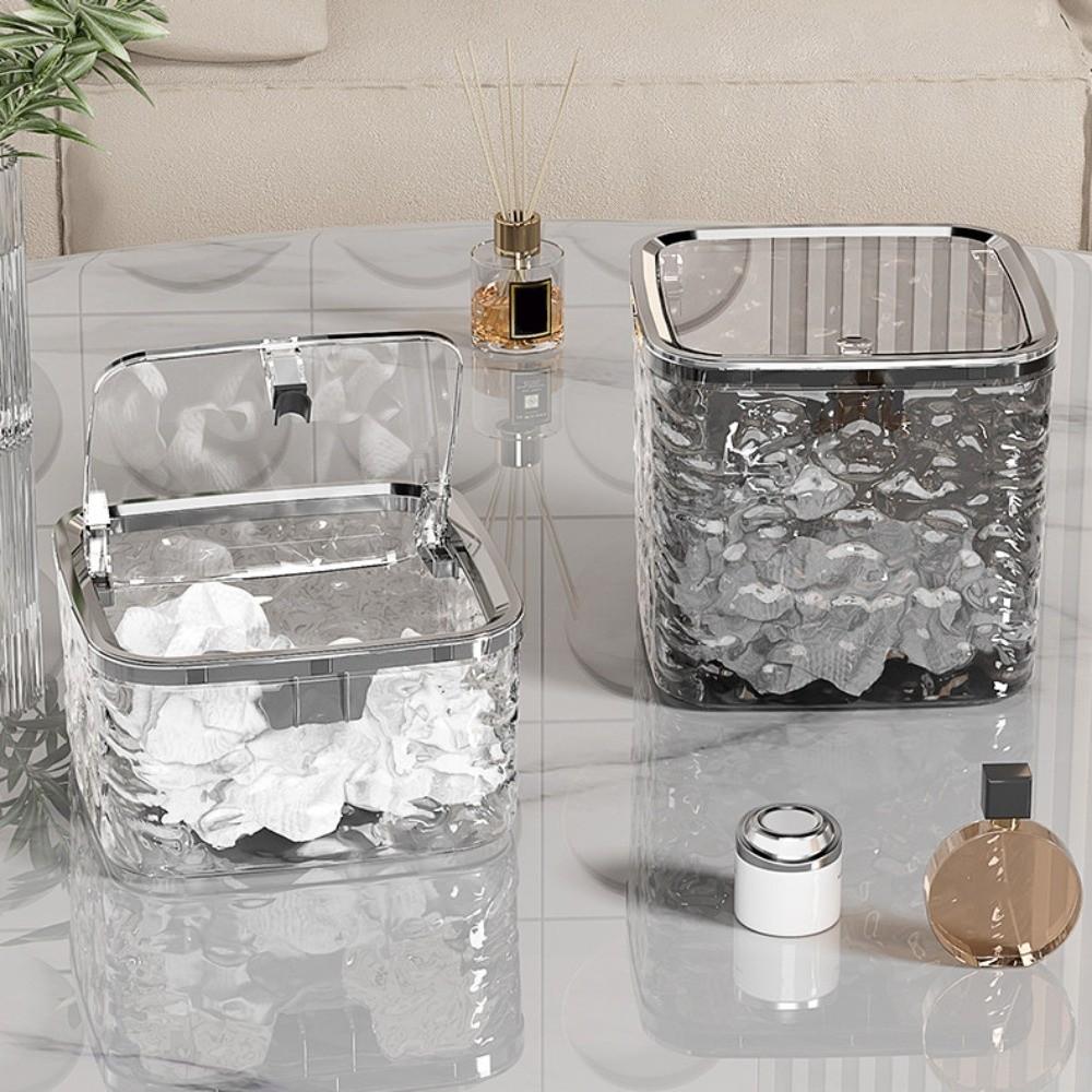 Water Ripple Laundry Pods Container Waterproof Large Capacity Clear Storage Box Multipurpose Pop-Up Lid Desktop Trash Can