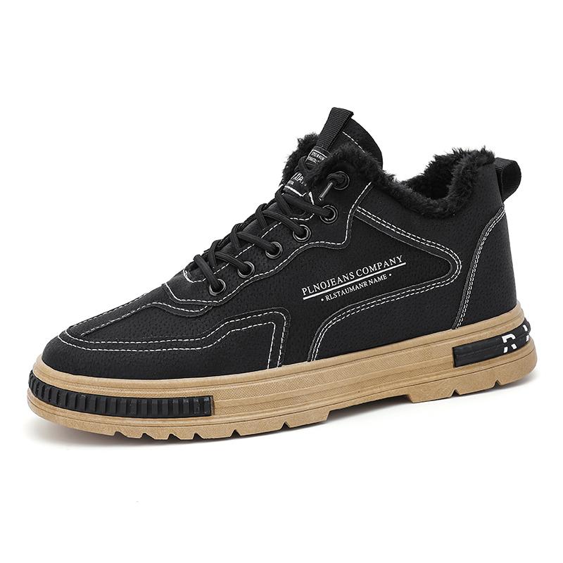 Winter Men's Boots with Plush Insulation Mid Top Fashion Leather Boots British Casual Outdoor Workwear Shoes Outdoor Work Shoes