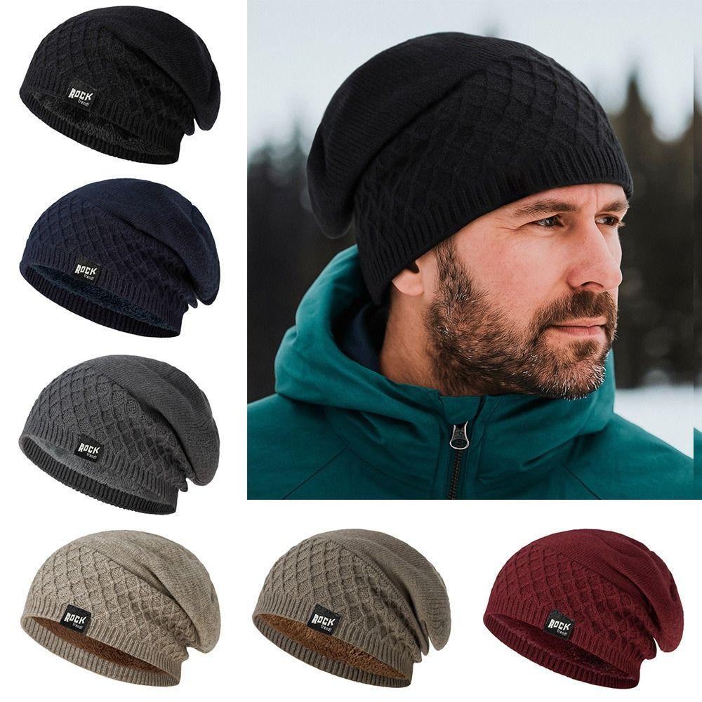 Keep Warm Pullover Cap Fleece Lined Winter Hats Simple Knitted Hats  Winter