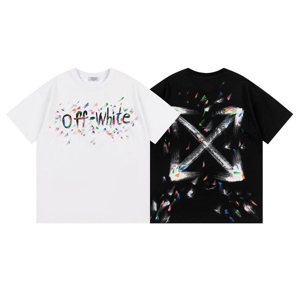 9068 Off-White 2026 Spring/Summer New Colorful Letter Arrow Pattern Round Neck Hooded Short Sleeved Men's and Women's T-shirts