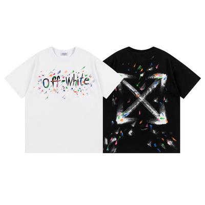 9068 Off-White 2026 Spring/Summer New Colorful Letter Arrow Pattern Round Neck Hooded Short Sleeved Men's and Women's T-shirts