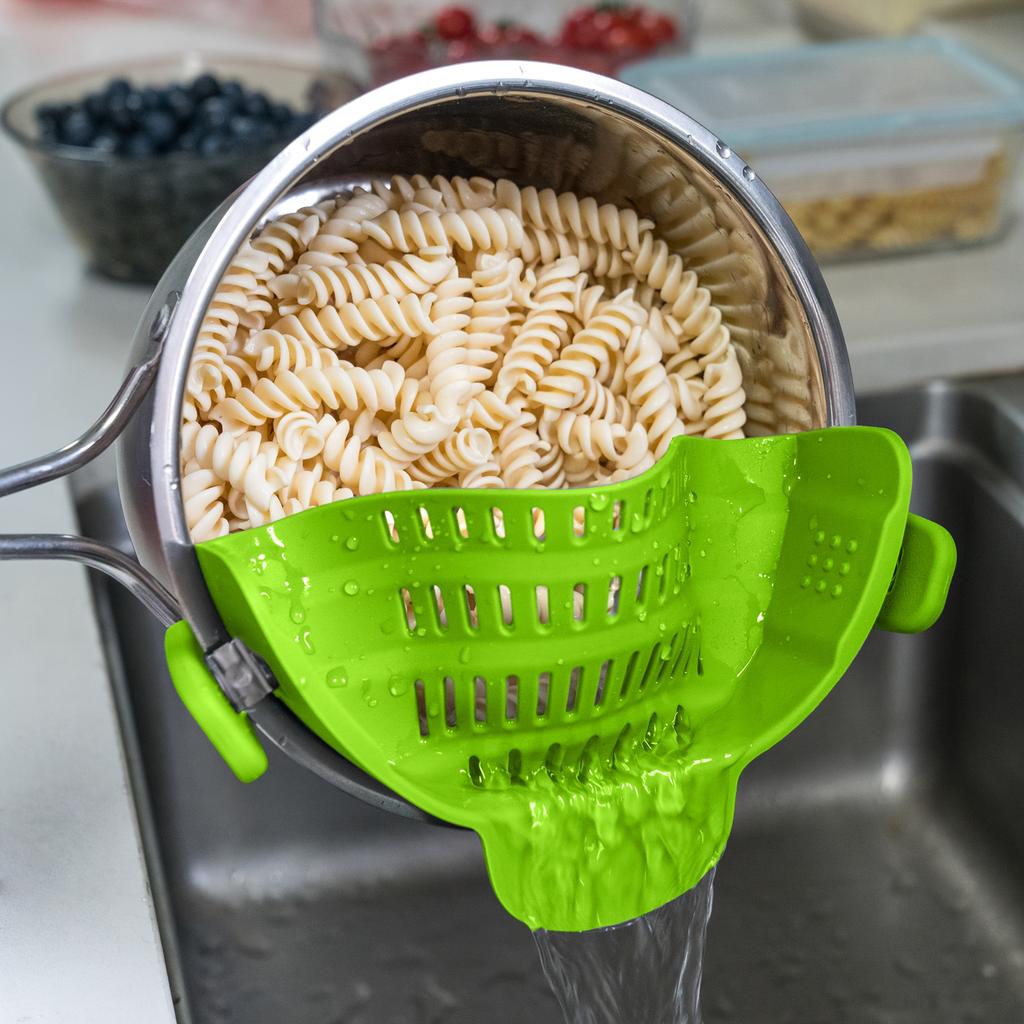 Clip-On Strainer for Pots & Pans Durable Plastic Kitchen Colander for Pasta, Meat, Vegetables, Fruits Clamp Filter