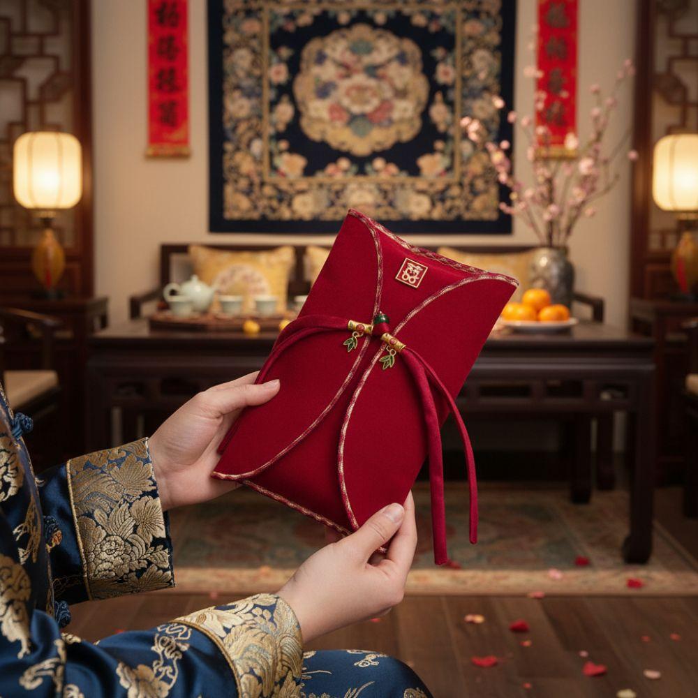 Embroidery Cloth Chinese Red Envelope HongBao Traditional Red Lucky Packet Large Capacity Money Pocket Lunar New Year