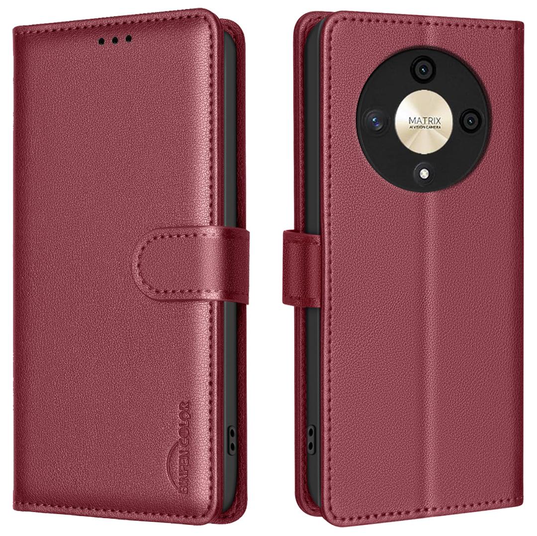

BINFEN COLOR BF32 For Honor X9b 5G/Magic6 Lite 5G Case Leather Phone Cover Litchi Texture Red