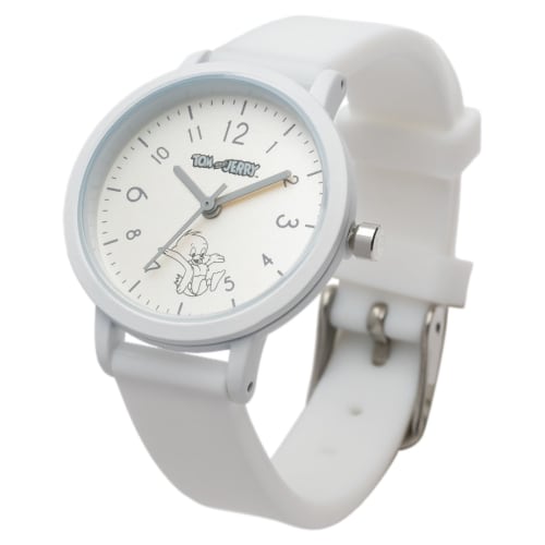 Fieldwork Women's Tom & Jerry Analog Watch with Silicone Strap, Lineart Rubber Watch, Quacker White, TAJ005-4