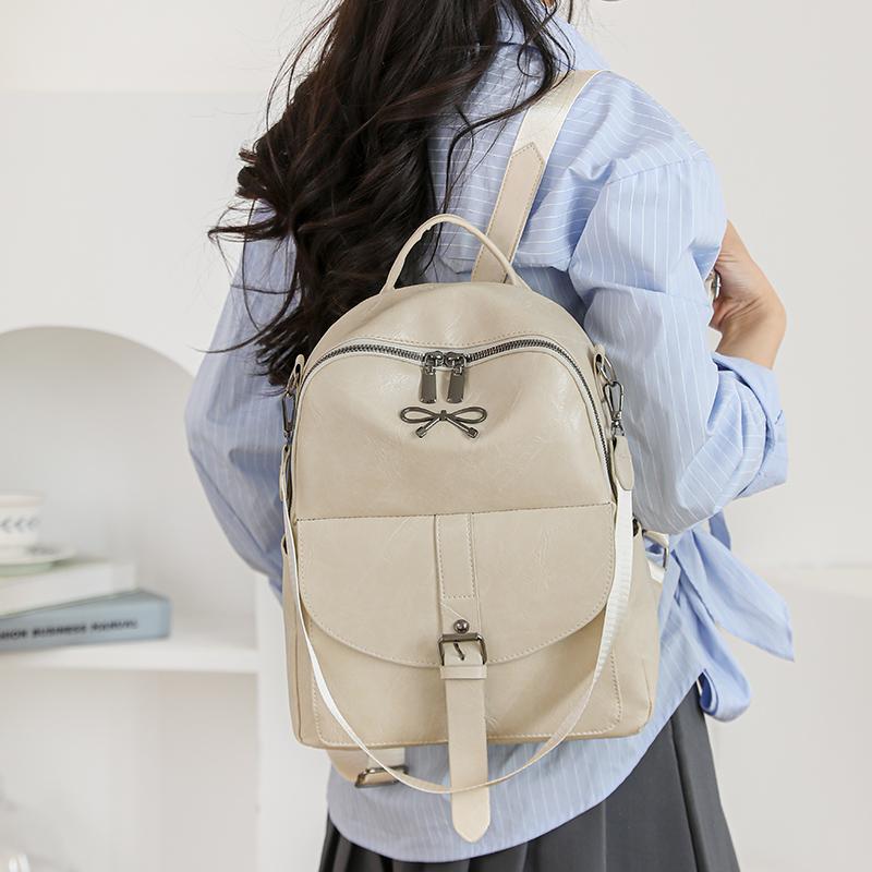 Contrast Color Stitching Women's Bow Backpack Vintage Commuter PU Backpack