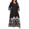 Elegant V-Neck Trumpet Sleeve Printed Long Dress for Women