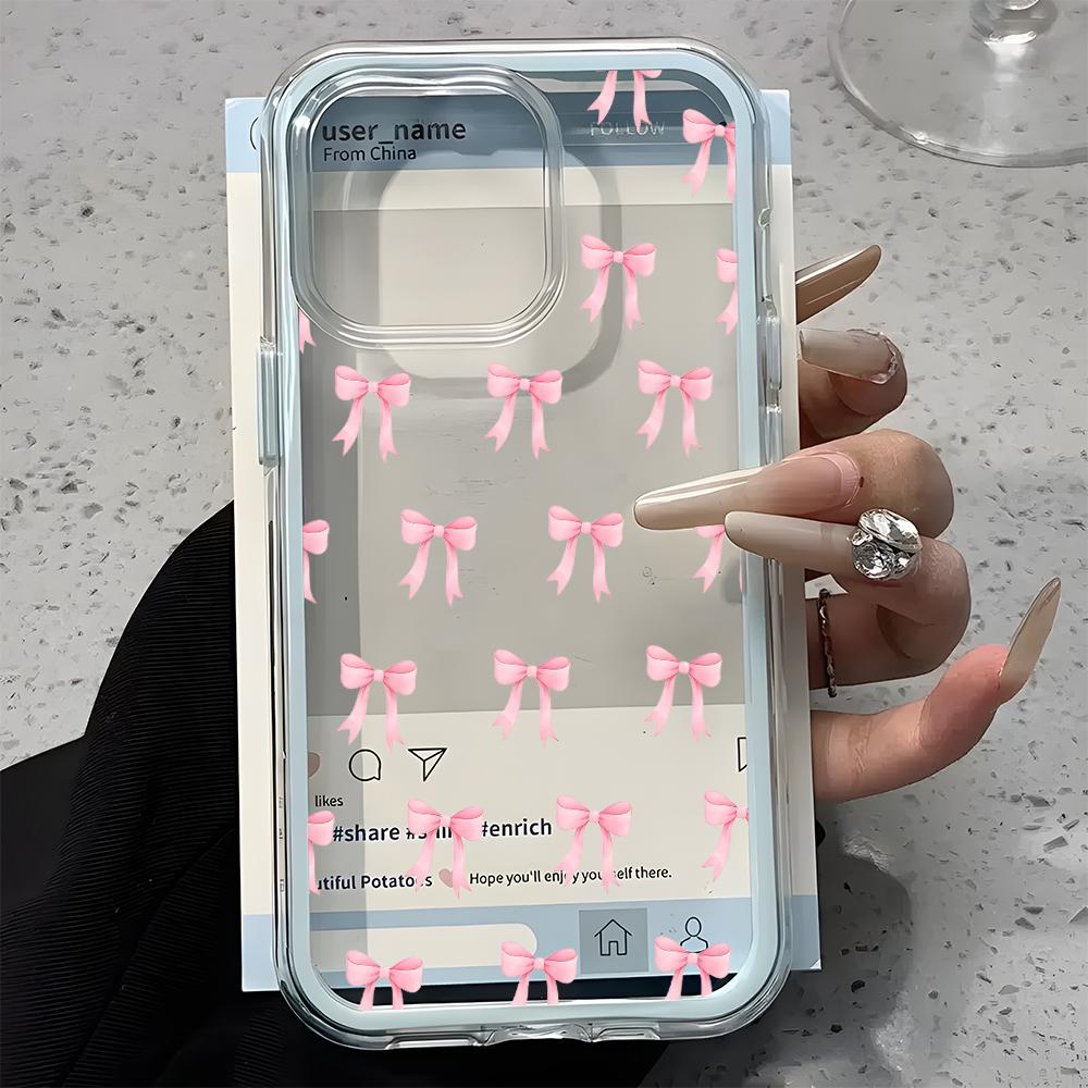 Pretty Pink Bow Pattern 2in1 Clear Phone Case For Samsung Galaxy S26 Ultra S25 S23 FE S24 S22 Plus A57 A37 A55 A36 A35 A16 Cover