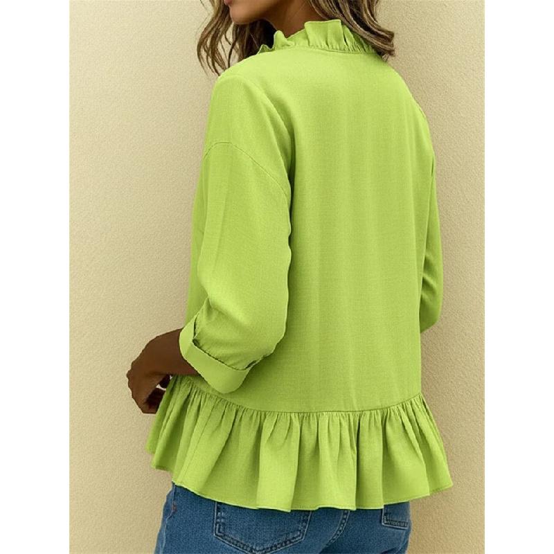 2026 Summer New Women's Solid Color Ruffle T-Shirt, Casual Three-Quarter Sleeve Blouse for Women
