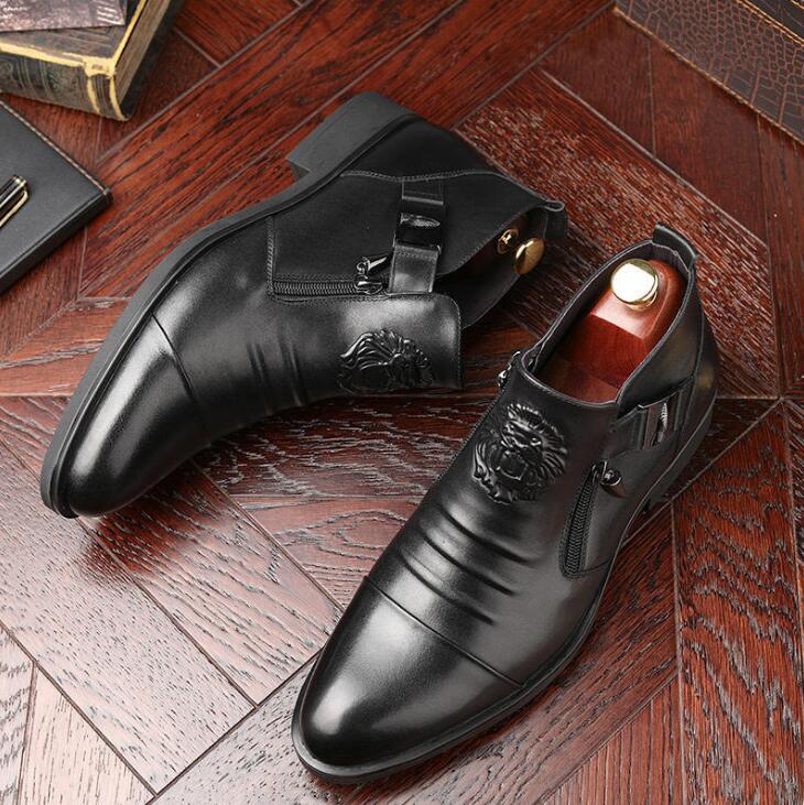 Men's embossed double side zipper Belt buckle hipster boots Autumn men's black ankle boots chaussure chic homme C1168