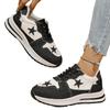 Women's Wide Width Fashion Sneakers with Star Design Breathable Casual Shoes for Fall, Comfortable Athletic Walking Shoes In Extended Sizes