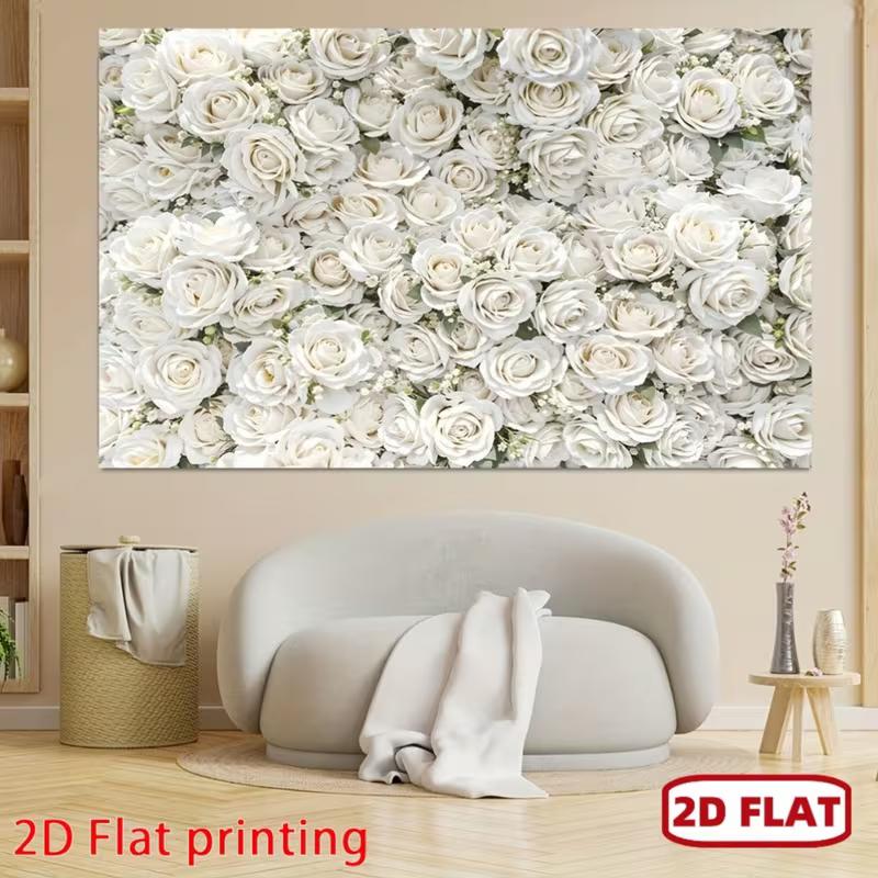 

2D White Rose Wall Backdrop for Valentine s Day, Anniversary and Couple Photos 47.2x31.5inch/120*80cm