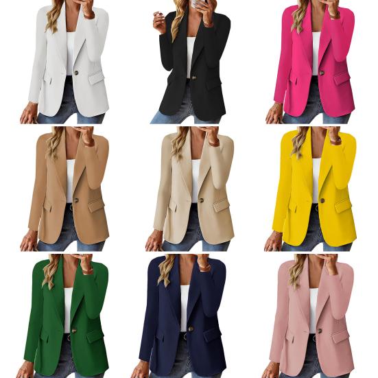 Dámský oblek Kabát s jedním knoflíkem Jednobarevný Rovný Proti vráskám Dlouhý rukáv Formální Business OL Styl dojíždění Dámský Kancelářský kabát Jarní podzimní bunda