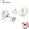 Trumium 100% 925 Silver Handpicked Freshwater Natural Pearl Stud Earrings for Women High Quality Simple Pearl Earring