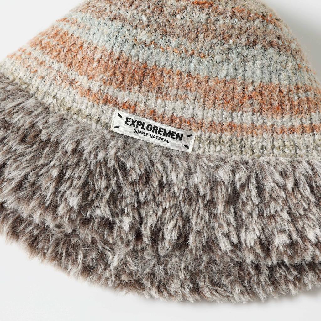 Women's Winter Warm Plush Knitted Wool Hat Korean Style Trendy Striped Face Small Windproof Versatile Basin Hat