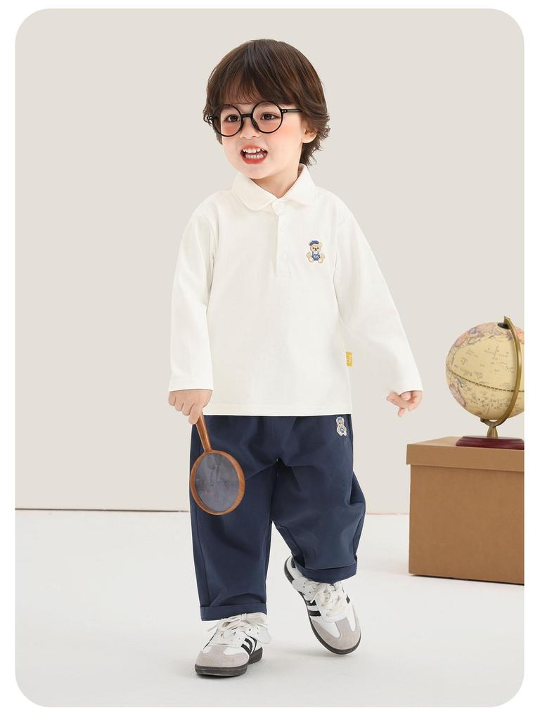 Kaka Panda Kids' Long Sleeve Polo Neck T-Shirt - Boys’/Girls’ Spring/Autumn Base Layer