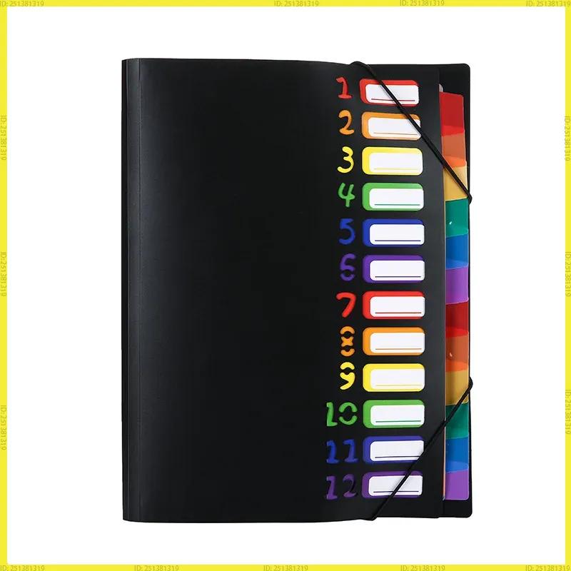 Rainbow Accordion Expanding File Folder 12 Pages Pp Material Elastic Band Closure Colorful Index Tabs Office School Organizer