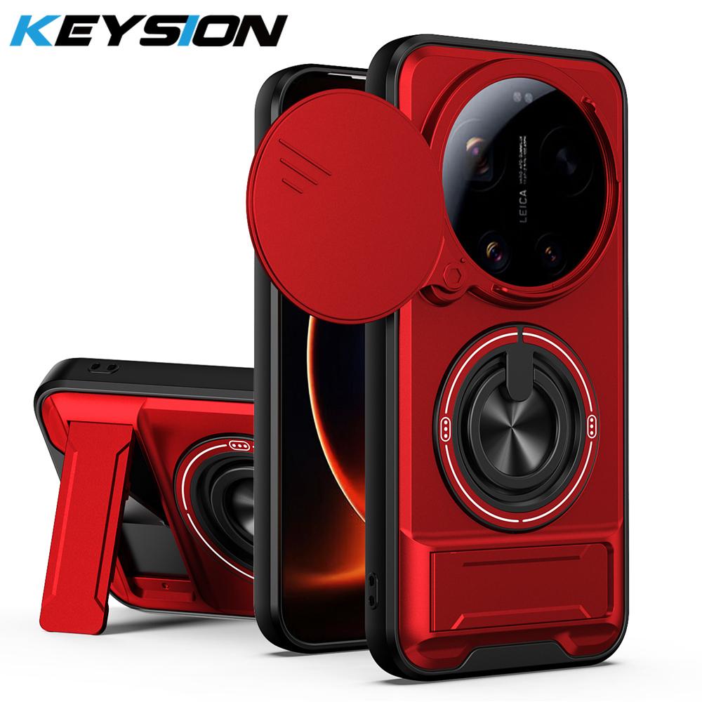 KEYSION Magnetic Phone Case for Xiaomi 17 Ultra 5G Slide Camera Lens Protection Upright Kickstand 360 Ring Shockproof Back Cover