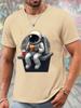 Unisex O Neck Tee Astronaut Burger Cartoon Print Cotton Short Sleeve Loose Summer Street Breathable Daily Casual Basic Wear Top