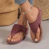 Women's Rhinestone Toe-Post Wedge Sandals, Stylish Open-Toe Flip Flops, Plus Size Summer Shoes