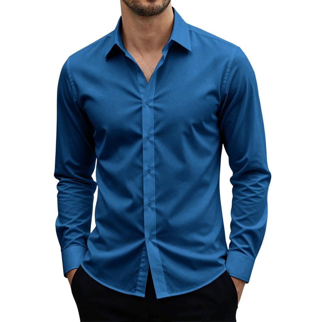 Men Long Sleeve Stretch Shirt Anti Static Breathable Wrinkle Resistant Fade Resistant Button Down Solid Business Formal Dress Shirt