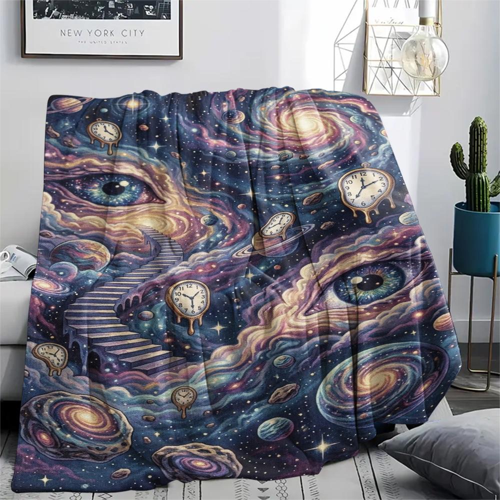 1Pc Space Print Flannel Blanket, High quality Comfortable for All Seasons, Home Decor, Warmth and Comfort, Perfect for Christmas Gifts W158